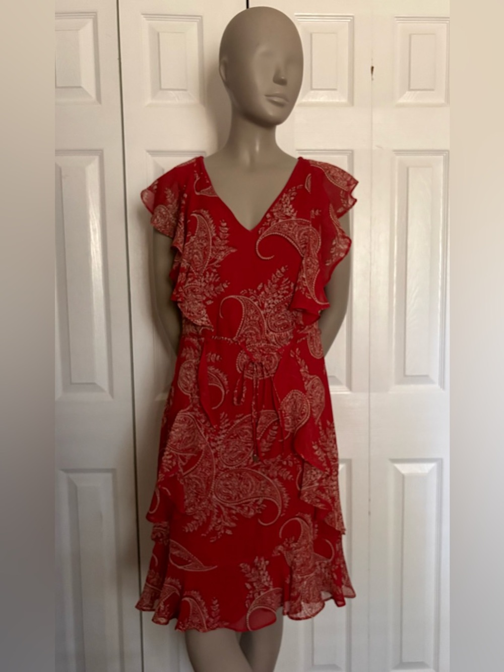 Tommy Hilfiger Red Paisley Ruffle Mini Dress - Picture 9 of 16